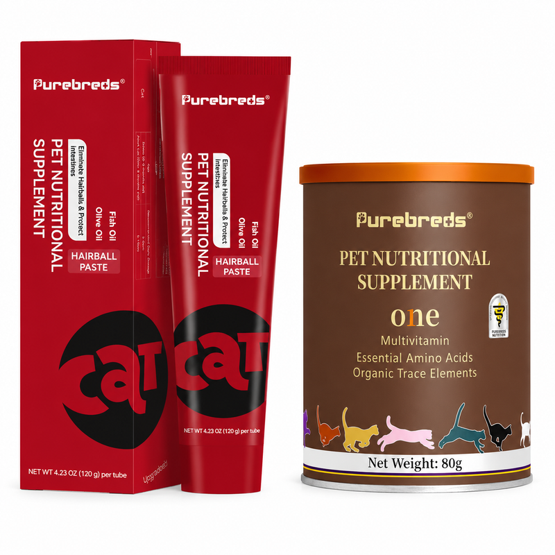 Cat hairball care and daily multivitamin bundle by Purebreds