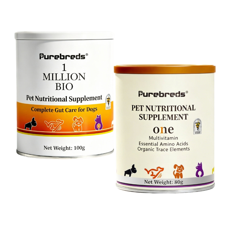 Purebreds dog gut health and multivitamin supplement bundle