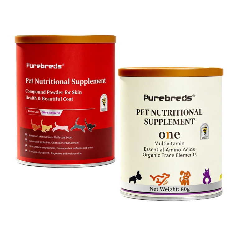 Purebreds dog skin coat and daily wellness supplement pack